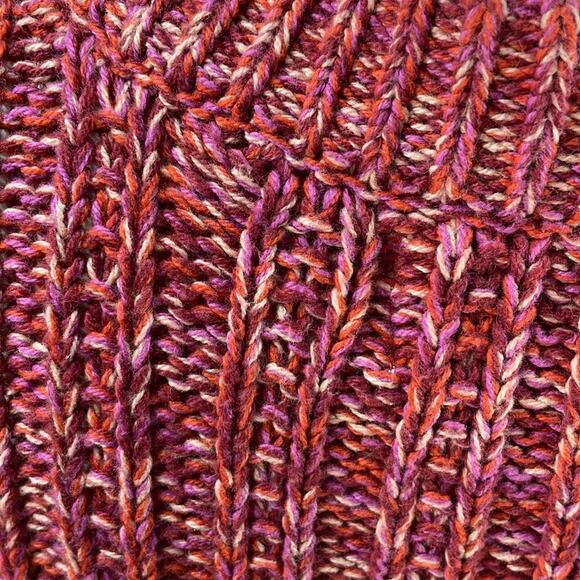 Chunky Cable Knit Pinks Reds Speckled Oversized Comfy Crew Neck Sweater Size XS - Picture 7 of 12